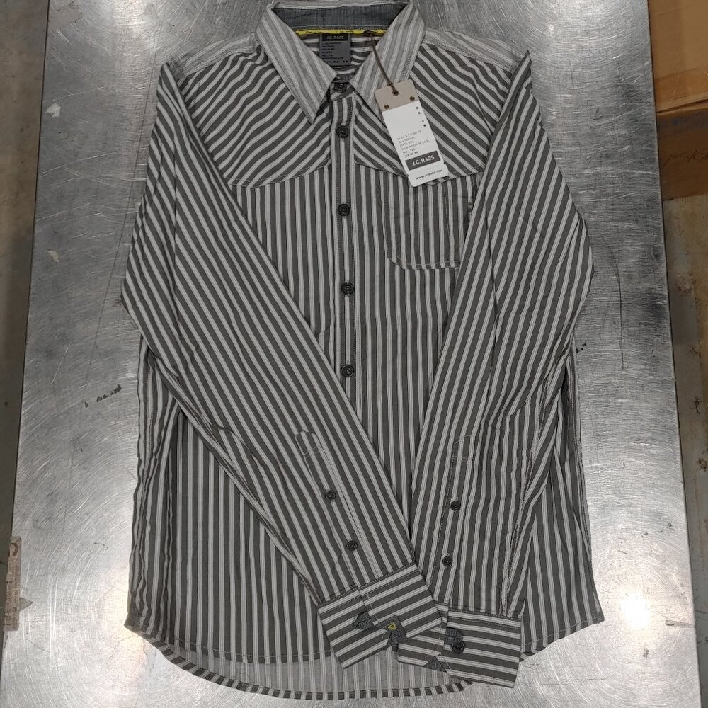 Brand New J.C. Rags Men's Striped 975 Gunmetal Button Shirt Grey Size XXL